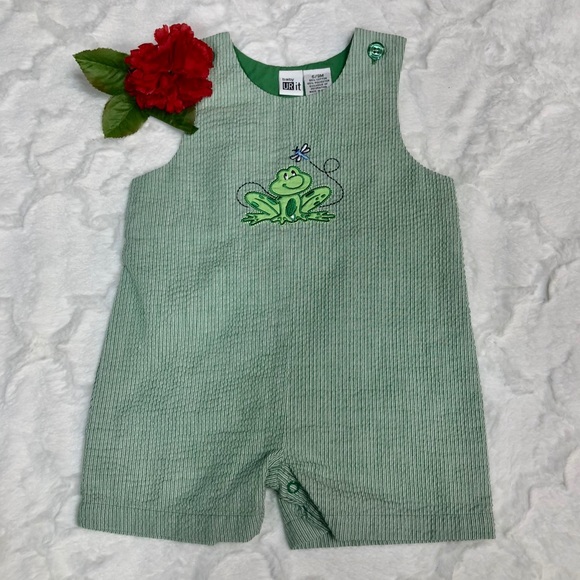 Green Frog Shortall Romper Size 6-9 months UR IT - Picture 3 of 11